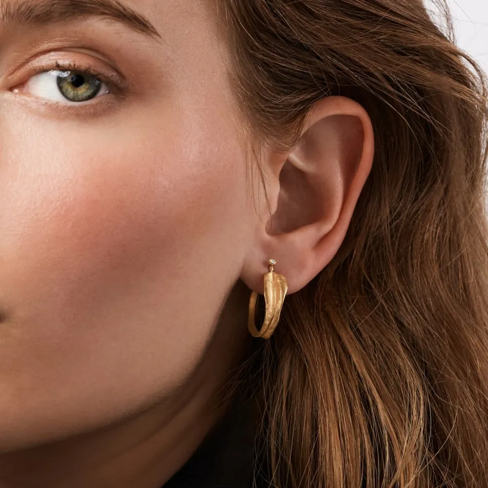 Ole Lynggaard Earring Pairs-Leaves creoles small
